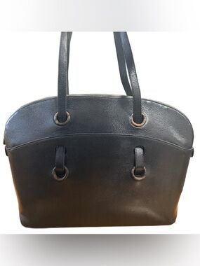 Delvaux Elegant Black Leather Tote Bag with Tortoiseshell strap detail